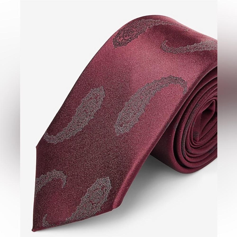 Express Men’s Paisley Printed Tie in Burgundy Red